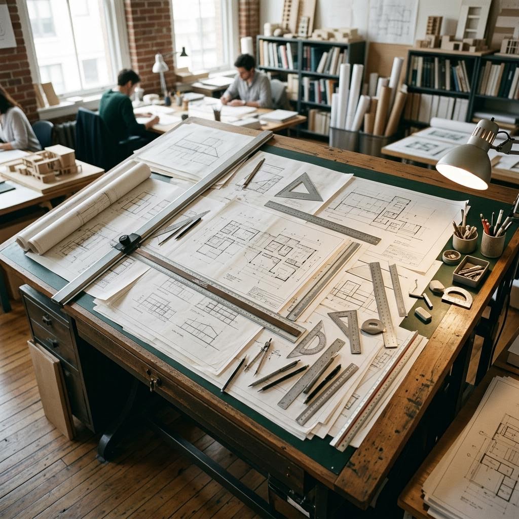 Drafting studio, representing the integrated practices of Educated Guess Ventures