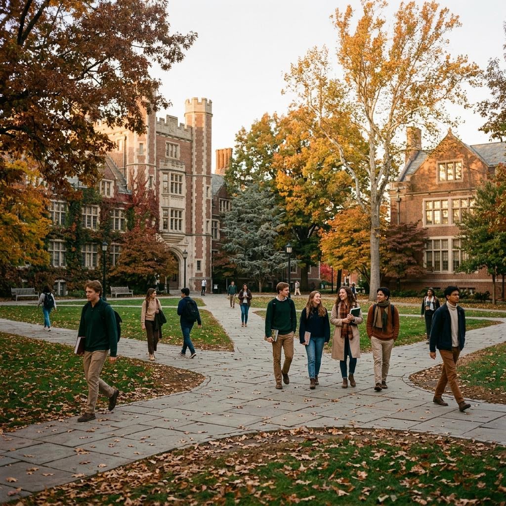 Campus quad at golden hour, the setting for higher education enrollment consulting