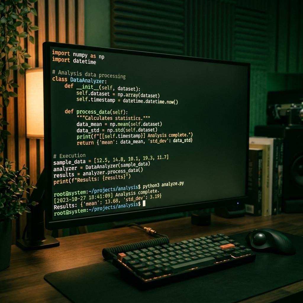 Developer workstation running analysis code at an AI development company for education software