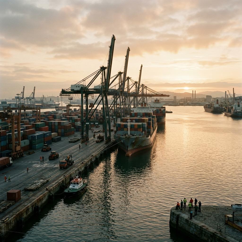 Harbor at first light, evoking edtech market entry consulting for a new geography