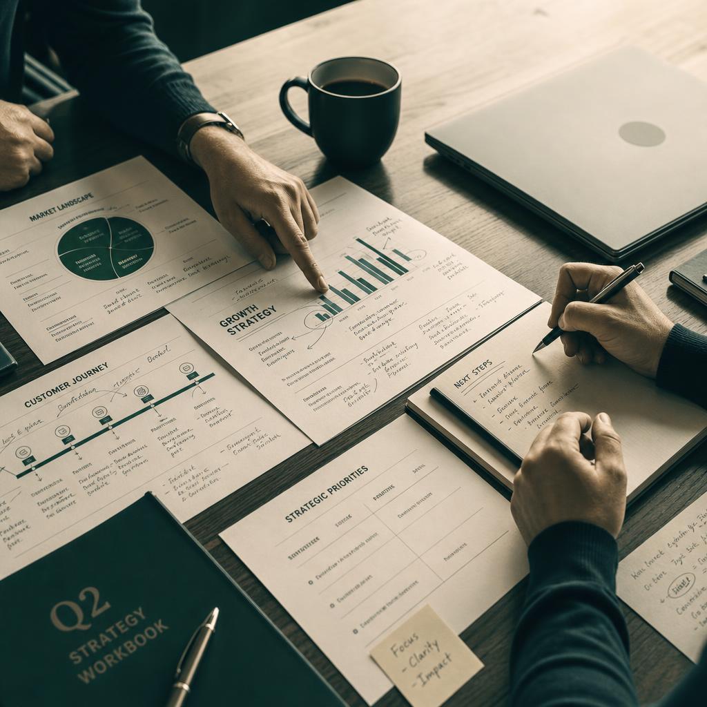 Working table with marked-up documents and coffee — bring the decision you're weighing